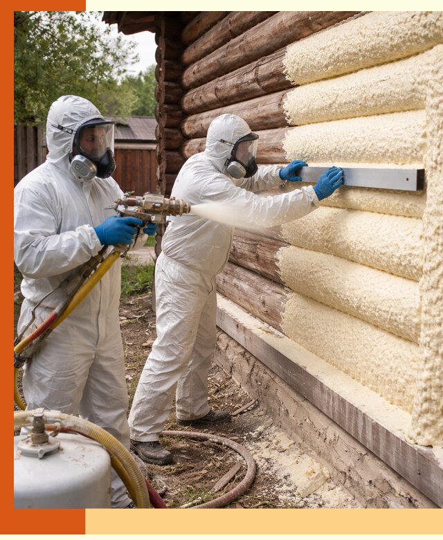 Утепление бревенчатого дома ППУ в Орехово-Зуево эффективной изоляцией