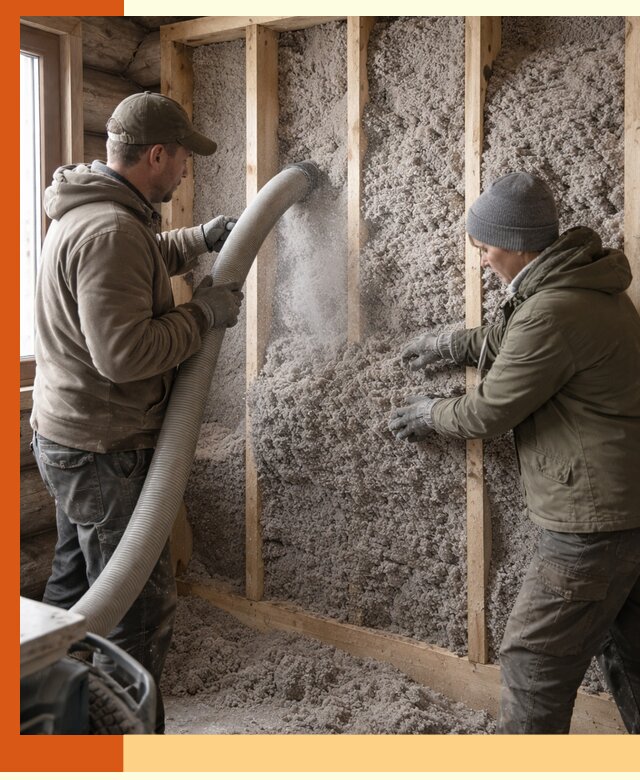 Утепление бревенчатого дома эковатой в Орехово-Зуево