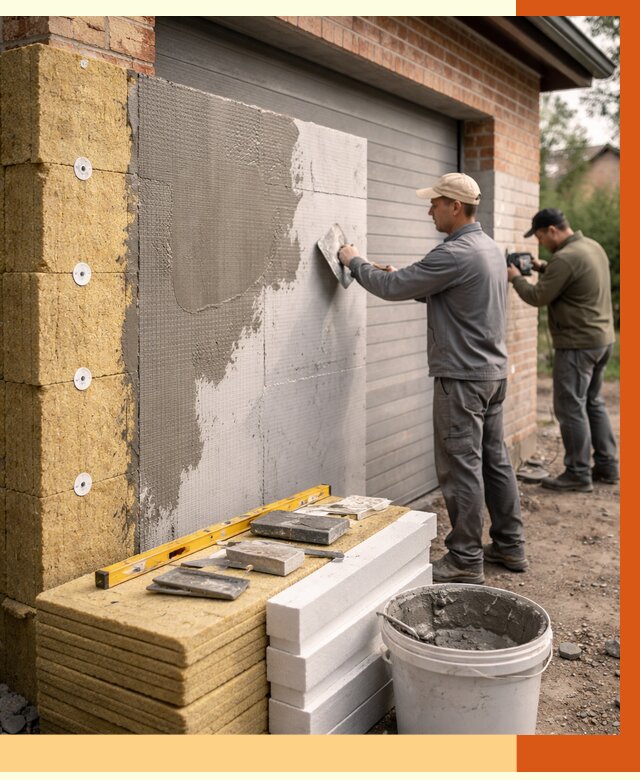 Утепление гаража снаружи в Орехово-Зуево от 4376 руб. за м2 — наружное утепление под ключ | ТепломастерРхв