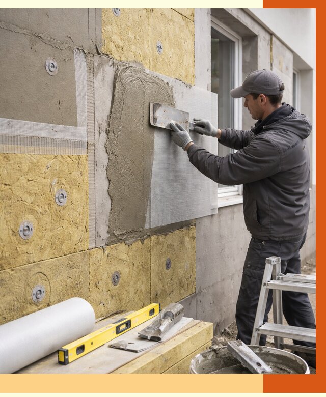 Утепление фасада под штукатурку в Орехово-Зуево от 4376 руб/м2 — монтаж пенопластом и минватой | ТепломастерРхв