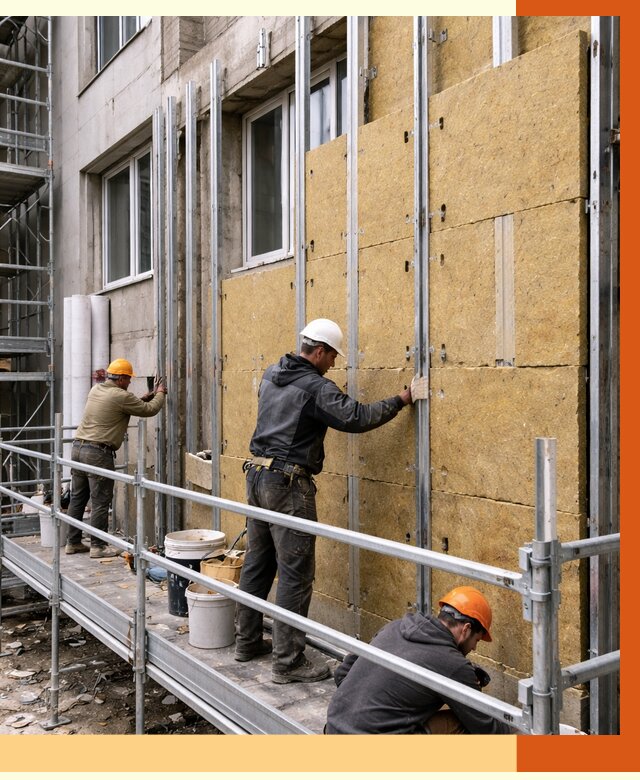 Утепление вентилируемого фасада в Орехово-Зуево от 5835 руб/м2 — монтаж и утепление вентфасад | ТепломастерРхв