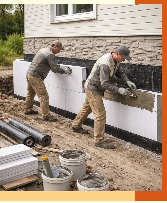 Утепление фундамента снаружи в Орехово-Зуево от 4376 руб. за м² | ТепломастерРхв