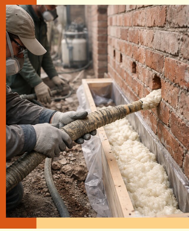 Заливка ППУ в пустоты кирпичной стены в Орехово-Зуево