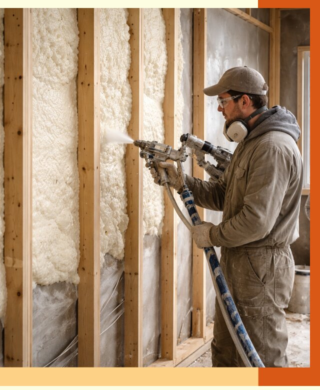 Утепление каркасной стены ППУ в Орехово-Зуево от 4429 руб./м2 под ключ | ТепломастерРхв