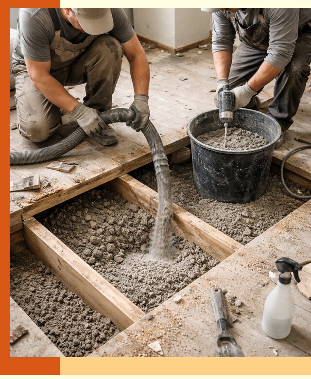 Заполнение пустот пола в Орехово-Зуево полиуретаном и пенополистиролом