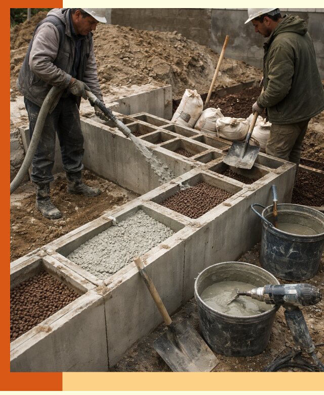 Заполнение полостей фундамента в Орехово-Зуево герметичным утеплением и повышением прочности